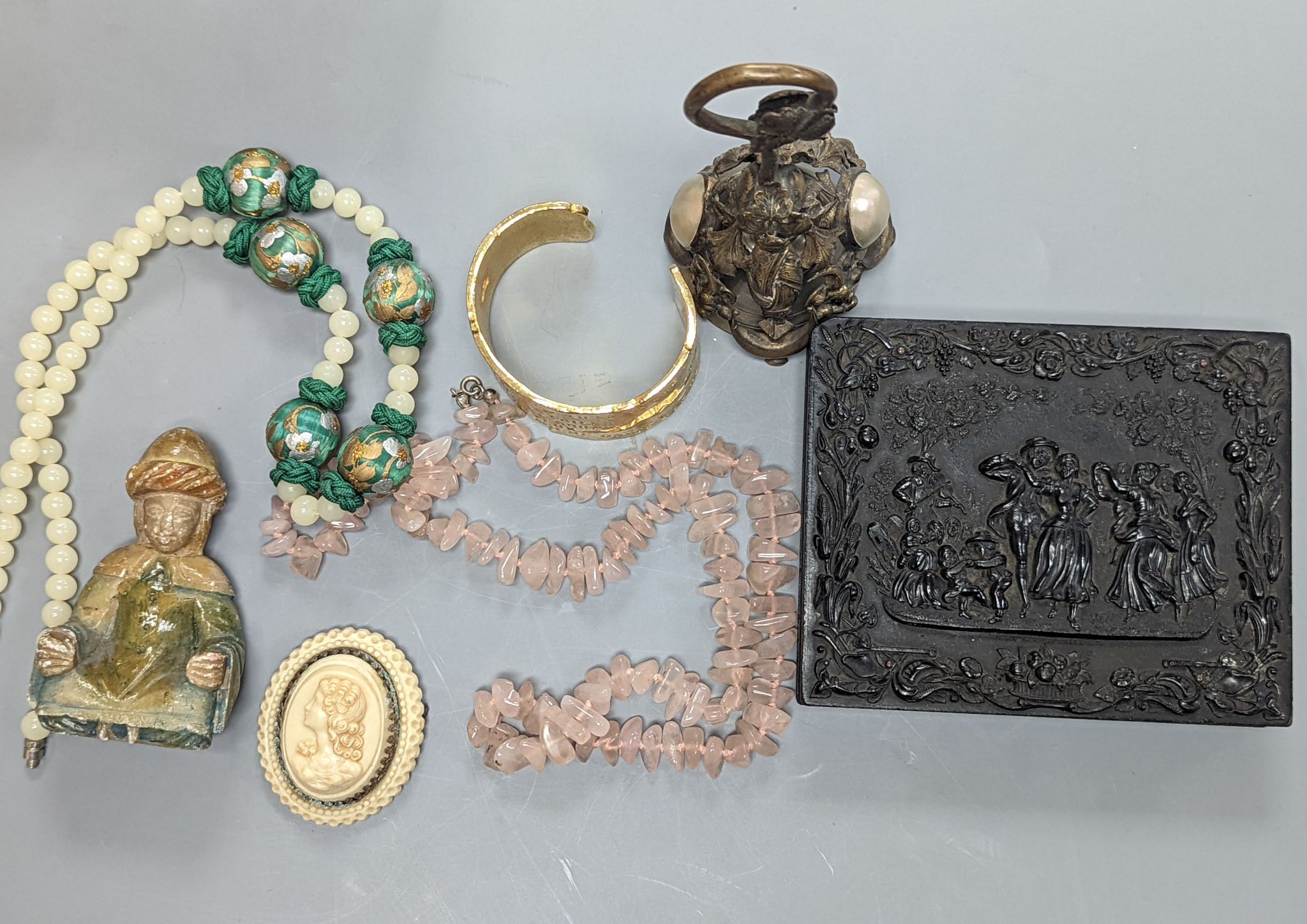 A group of costume jewellery, watches, miniatures etc.